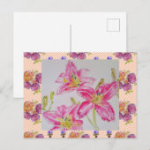 シャビーシック ピンク ユリ 花 フラワー ギンガム ローズ ポストカード (正面/裏面)