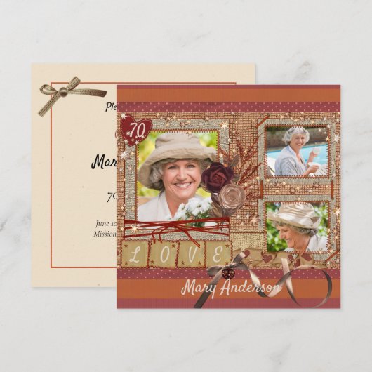 シャビーシック フォト 誕生日パーティー 招待状 (正面/裏面)