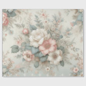 シャビーシック ブラッシュピンク サージュグリーン ボヘミアンフローラル ローズ ラッピングペーパー (フラット)