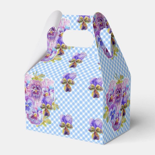 シャビーシック ブルー ギンガム パンジー ウェディング フラワリー ケーキ フェイバーボックス (裏面サイド)