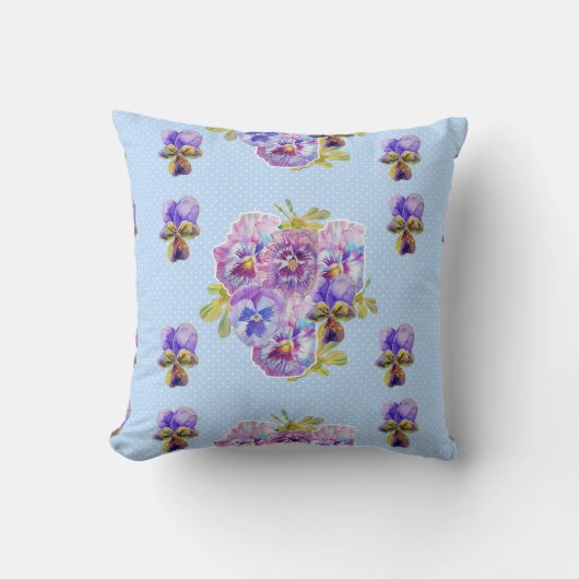 シャビーシック ブルー 花柄 クッション (正面)