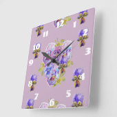 シャビーシック ライラック パンジー 花の部屋時計 スクエア壁時計 (傾斜)
