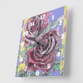 シャビーシック レッドローズ ローズアート レディース ルームクロック スクエア壁時計 (傾斜)