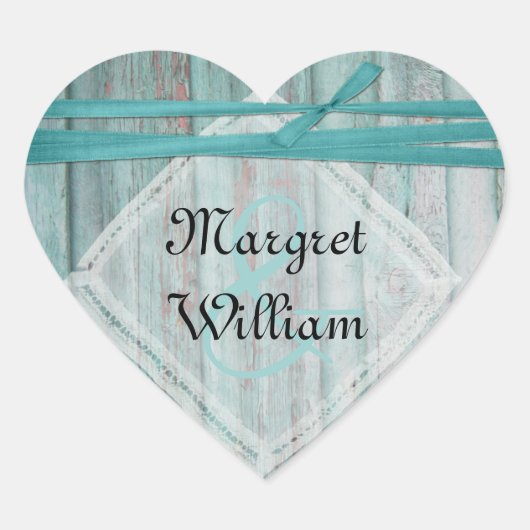 シャビーターコイズ色彩の鮮やかウッド封筒用シール ハートシール (正面)