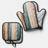 シャビーチックなミックスパターン 鍋つかみ&鍋敷きセット (正面/裏面)