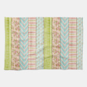 シャビーバラパステルパターンオン素朴ウッドコテージ キッチンタオル (横)