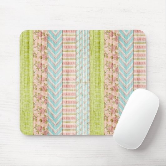 シャビーバラパステルパターンオン素朴ウッドコテージ マウスパッド (マウス)