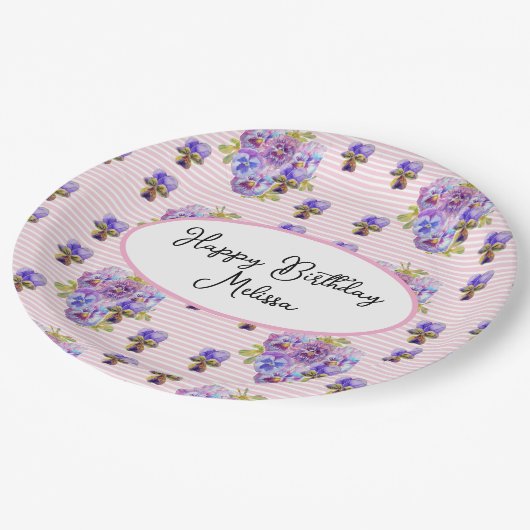 シャビーパンシーパステルピンクパンシーバースデーパーティー ペーパープレート (アングル)