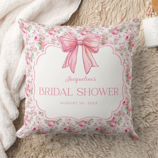 シャビーパーソナライズされたシックなピンクボウブライダルシャワー クッション (ブランケット)