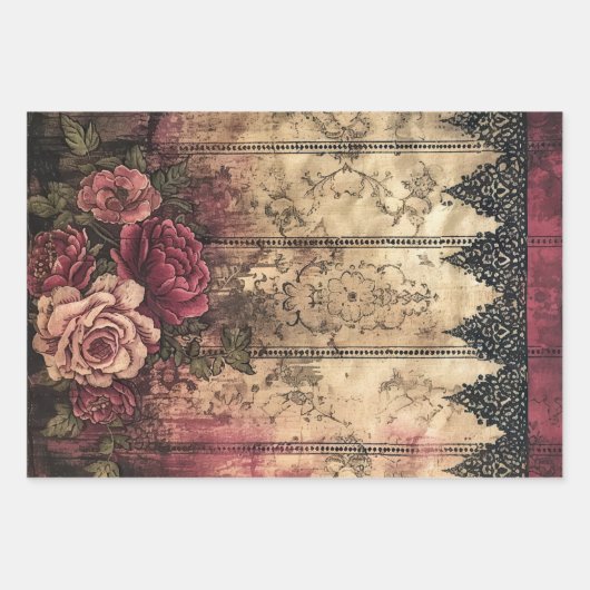 シャビービクトリアンレース重い重量デコページプリント ラッピングペーパーシート (正面2)