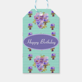シャビーピンクパンシーフローラパーティー紫ストライプの贈り物 ギフトタグ