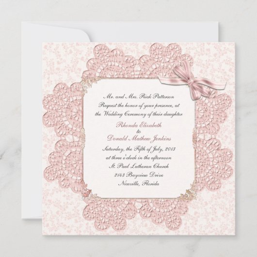 シャビーピンクビクトリアンスタイル結婚式招待状 招待状 (正面)