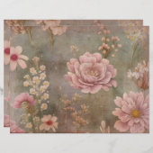 シャビーピンクフローラスクラップブックパーチメント紙 (正面/裏面)