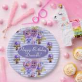 シャビーピンクローズフローラティーパーティーパープル ペーパープレート (パーティー)