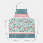 シャビーフランスのシックティール（緑がかった色）ブルーピンクローズ エプロン (正面)