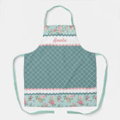 シャビーフランスのシックティール（緑がかった色）ブルーピンクローズ エプロン (正面)