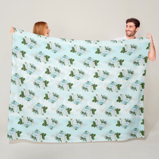 シャビーフローラアクアシリーズデザイン1 フリースブランケット (インサイチュ)