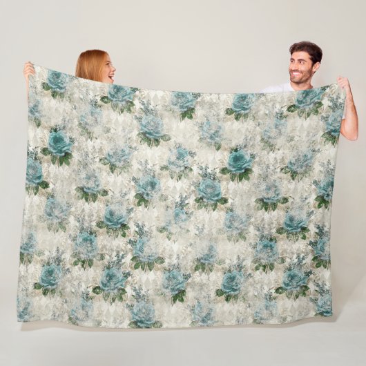 シャビーフローラアクアシリーズデザイン2 フリースブランケット (インサイチュ)