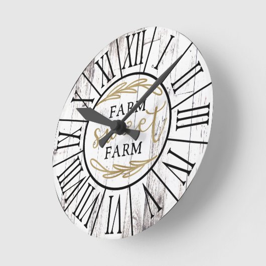 シャビーホワイトウッドカントリーファームハウスファームスウィート ラウンド壁時計 (傾斜)