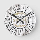 シャビーホワイトウッドカントリーファームハウスファームスウィート ラウンド壁時計 (正面)