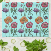 シャビーポピーレッドパープルオンアクアターコイズ キッチンタオル (折り畳み)