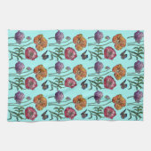 シャビーポピーレッドパープルオンアクアターコイズ キッチンタオル (横)