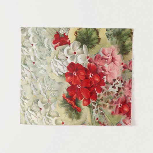 シャビーヴィンテージアイボリーピンクレッドフローラコラージュ タペストリー (正面(横))