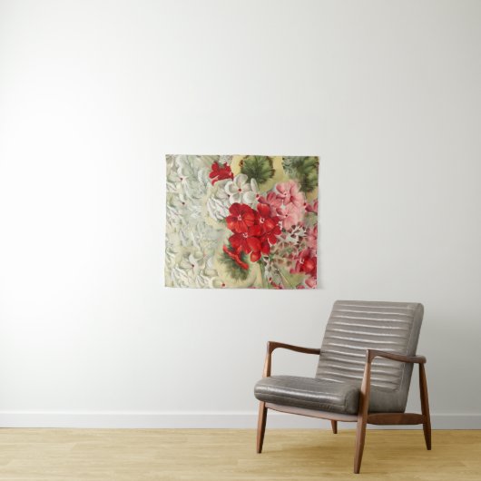 シャビーヴィンテージアイボリーピンクレッドフローラコラージュ タペストリー (インサイチュ(横))