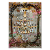 シャビーヴィンテージグレーピンクセピアアンティークシャンデリア フォトプリント            (正面)