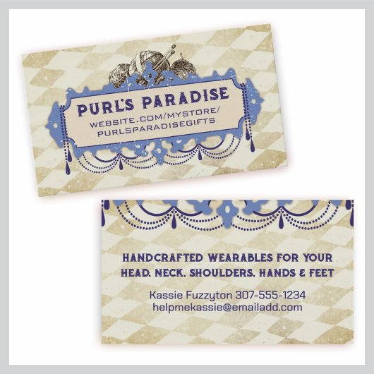 シャビーヴィンテージシャンデリア編み物針糸 名刺