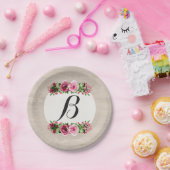 シャビーヴィンテージバラ素朴ウッドモノグラム ペーパープレート (パーティー)