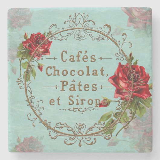シャビーヴィンテージバラ- Coaster ストーンコースター (正面)