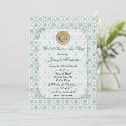 シャビーヴィンテージブライダルシャワーティーパーティの招待状 招待状 (スタンド正面)