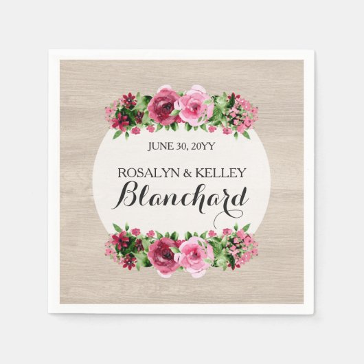 シャビーヴィンテージ素朴バラウッドズ結婚のカスタム スタンダードカクテルナプキン (正面)