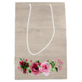 シャビーヴィンテージ素朴バラ結婚ウッド ミディアムペーパーバッグ (正面)