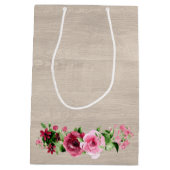 シャビーヴィンテージ素朴バラ結婚ウッド ミディアムペーパーバッグ (裏面)