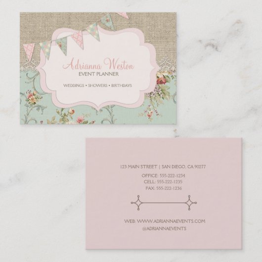 シャビー素朴カントリーシックBurlap赤面フローラ 名刺 (正面/裏面)