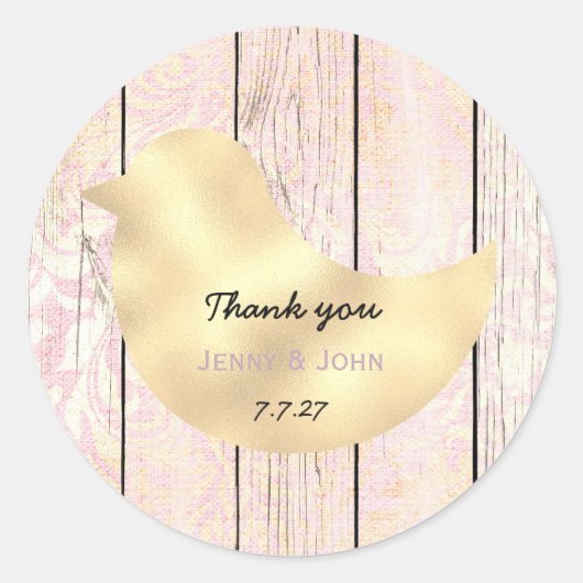 シャビー素朴ビーピンク金ゴールドバラ結婚ズサンキュー ラウンドシール (正面)