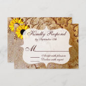 シャビー素朴・ヒマワリーズが結婚式の出欠届けカードを渦巻く 出欠カード (正面/裏面)