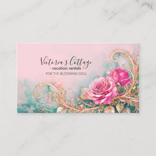 シャビー&シックヴィンテージバラフローラパーソナライズされたバス 名刺 (正面)