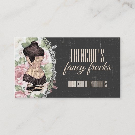 シャビー·シック·コルセット·ハサミ裁縫·シームストレス 名刺 (正面)