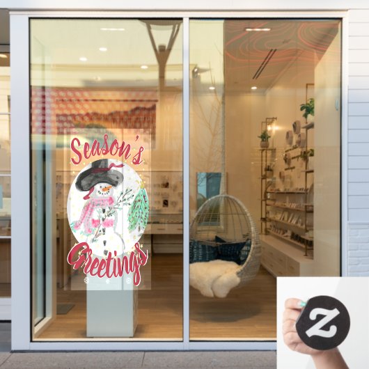 シャビー シック ピンク アーティスティック スノーマン ウィンドウ クリング ウィンドウサイン (店舗窓)