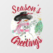 シャビー シック ピンク アーティスティック スノーマン ウィンドウ クリング ウィンドウサイン (シート)