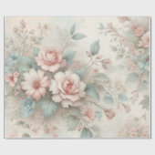 シャビー シック ブラッシュ ピンク セージ グリーン ボヘミア フラワー ローズ ラッピングペーパー (フラット)