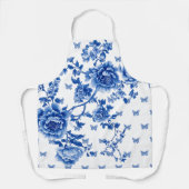 シャビー チック ブルー ホワイト バタフライ ローズ  エプロン (正面)
