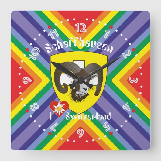 シャフハウゼン – シュウィズ – スイス – Svizzera Uhr スクエア壁時計 (正面)