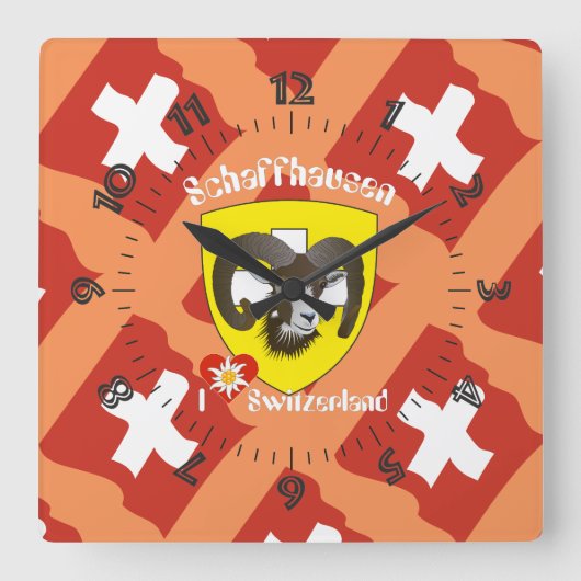 シャフハウゼン – シュウィズ – スイス – Svizzera Uhr スクエア壁時計 (正面)