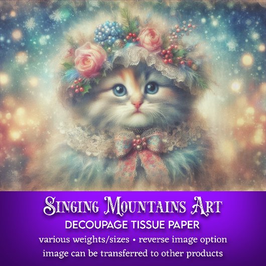 シャブお洒落ビーでシックな冬の猫のデコパージュ 薄葉紙