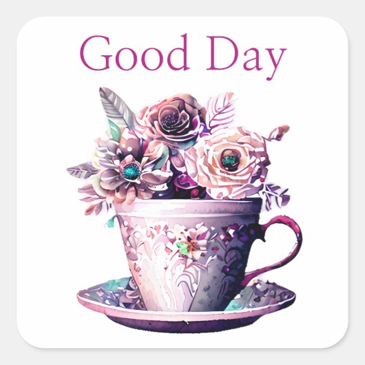 シャブかわいらしビーシックビクトリアンティーカップ茶の時間 スクエアシール (正面)