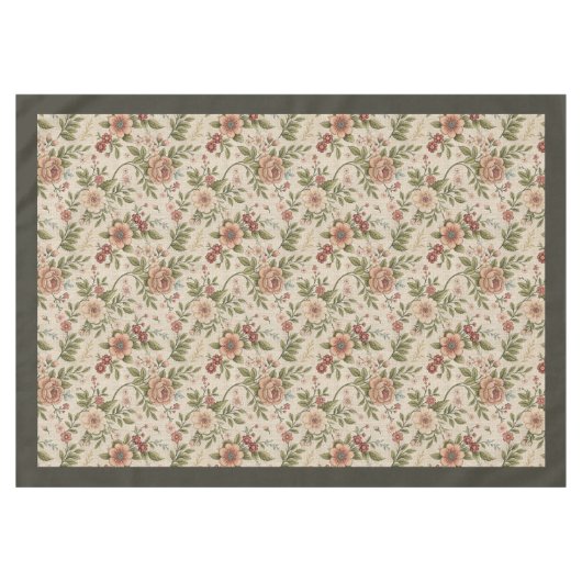 シャブエレガントビーシックで繊細なフローラ刺繍 テーブルクロス (正面(横))